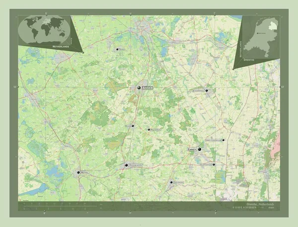 Drenthe Provincia Dei Paesi Bassi Mappa Stradale Aperta Località Nomi — Foto Stock