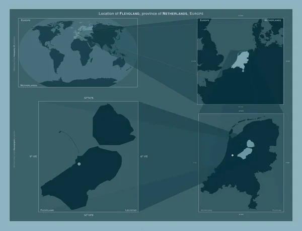 Flevoland Provincie Nizozemsko Diagram Znázorňující Umístění Oblasti Větších Mapách Složení — Stock fotografie