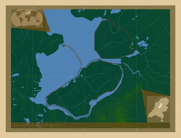 Флеволанд Провинция Нидерландов Цветная Карта Высоты Озерами Реками Вспомогательные Карты — стоковое фото