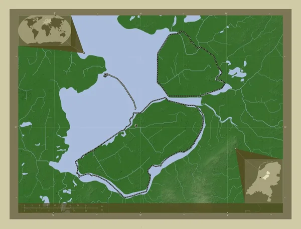 Flevoland Provincie Nizozemsko Zdvihová Mapa Zbarvená Stylu Wiki Jezery Řekami — Stock fotografie