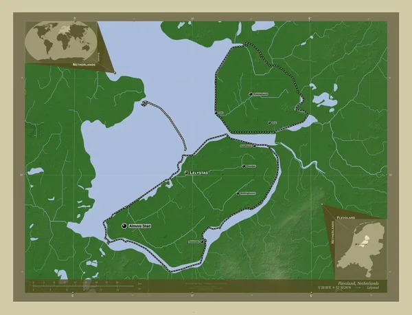 Flevoland Hollanda Vilayeti Yükseklik Haritası Göller Nehirlerle Wiki Tarzında Renklendirilmiş — Stok fotoğraf