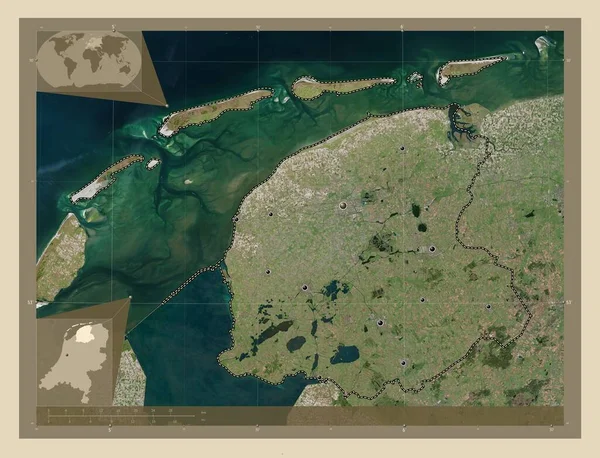 Friesland Provincie Nederland Satellietkaart Met Hoge Resolutie Locaties Van Grote — Stockfoto