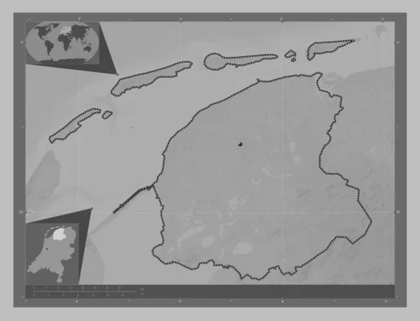 Фрісленд Провінція Нідерланди Граймасштабна Мапа Висот Озерами Річками Кутові Допоміжні — стокове фото