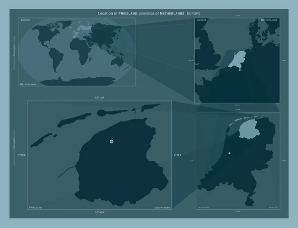 Friesland Province Netherlands Diagram Showing Location Region Larger Scale Maps — Stock Photo, Image
