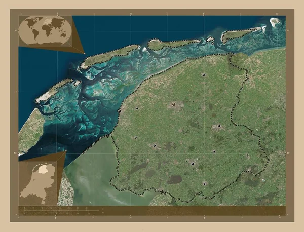 Friesland Επαρχία Της Ολλανδίας Δορυφορικός Χάρτης Χαμηλής Ανάλυσης Τοποθεσίες Μεγάλων — Φωτογραφία Αρχείου