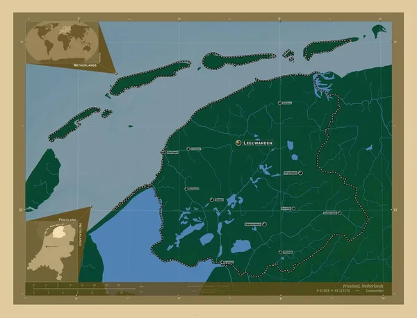 Friesland Provinz Der Niederlande Farbige Übersichtskarte Mit Seen Und Flüssen — Stockfoto