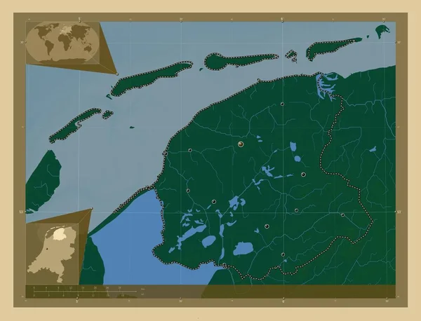 Фрісленд Провінція Нідерланди Кольорові Карти Висот Озерами Річками Розташування Великих — стокове фото