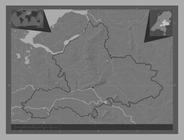 Gelderland Hollandia Tartomány Kétszintes Domborzati Térkép Tavakkal Folyókkal Saroktérképek Kiegészítő — Stock Fotó