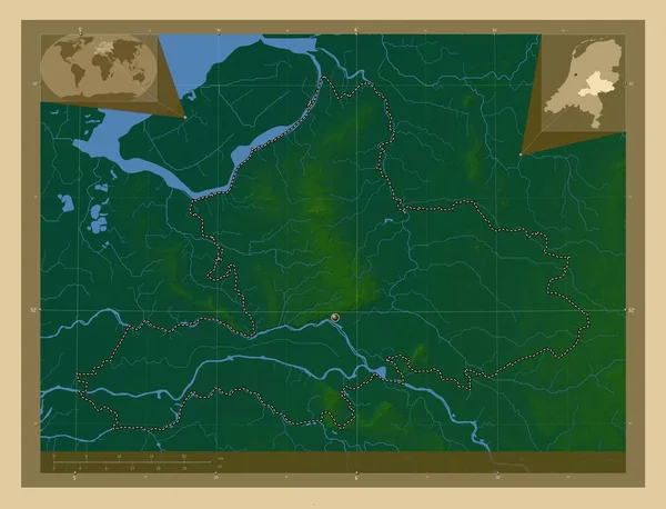 Гелдерланд Провинция Нидерландов Цветная Карта Высоты Озерами Реками Вспомогательные Карты — стоковое фото