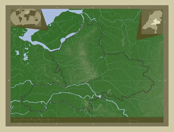 Gelderland Provincie Nizozemsko Zdvihová Mapa Zbarvená Stylu Wiki Jezery Řekami — Stock fotografie