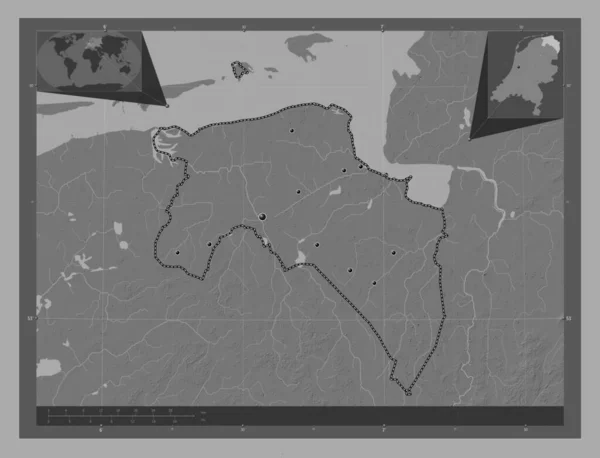 Groningen Província Holanda Bilevel Mapa Elevação Com Lagos Rios Locais — Fotografia de Stock
