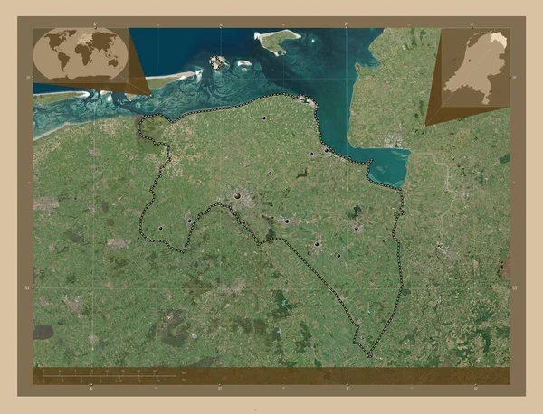 Groningen Provinz Niederlande Satellitenkarte Mit Niedriger Auflösung Standorte Der Wichtigsten — Stockfoto
