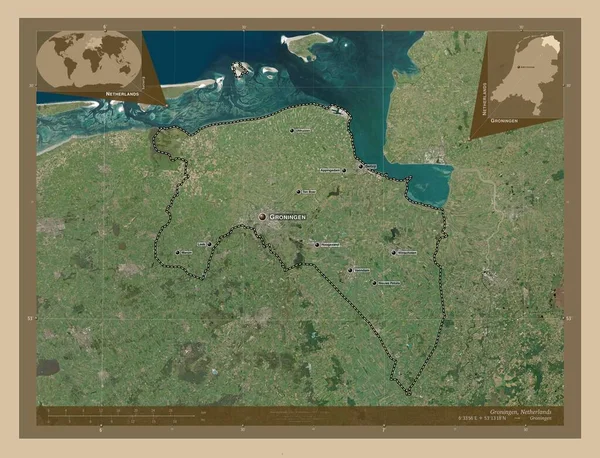 Groningen Επαρχία Κάτω Χωρών Δορυφορικός Χάρτης Χαμηλής Ανάλυσης Τοποθεσίες Και — Φωτογραφία Αρχείου