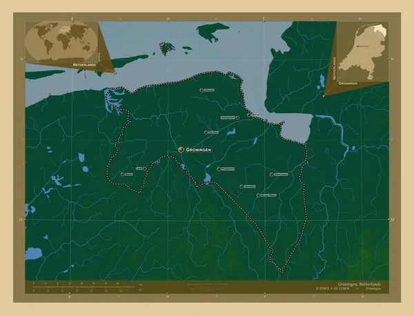 Гронинген Провинция Нидерландов Цветная Карта Высоты Озерами Реками Места Названия — стоковое фото