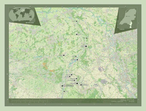 Limburgo Provincia Dei Paesi Bassi Mappa Stradale Aperta Località Nomi — Foto Stock