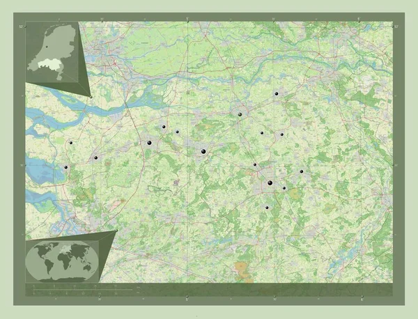 荷兰省Noord Brabant 开放街道地图 该区域主要城市的所在地点 角辅助位置图 — 图库照片