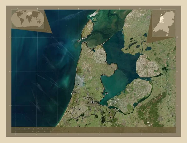 Noord Holland Provinz Niederlande Hochauflösende Satellitenkarte Standorte Der Wichtigsten Städte — Stockfoto