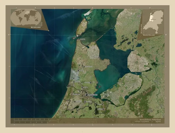 Noord Holland Provincie Nederland Satellietkaart Met Hoge Resolutie Locaties Namen — Stockfoto