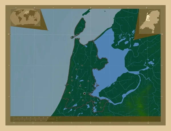 Noord Holland Провинция Нидерландов Цветная Карта Высоты Озерами Реками Места — стоковое фото