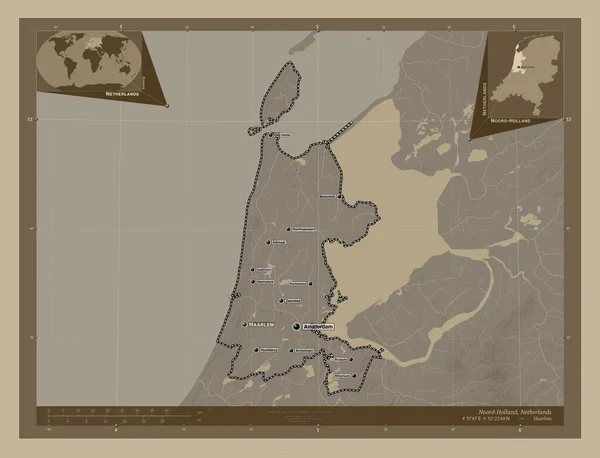 Noord Holland Provincie Nederland Hoogtekaart Gekleurd Sepia Tinten Met Meren — Stockfoto