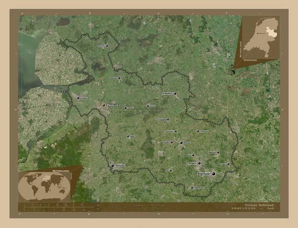 Overijssel Prowincja Niderlandów Niska Rozdzielczość Satelity Lokalizacje Nazwy Głównych Miast — Zdjęcie stockowe