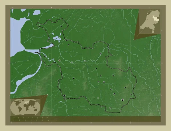 Оверэйссел Провинция Нидерландов Карта Высоты Окрашенная Вики Стиле Озерами Реками — стоковое фото