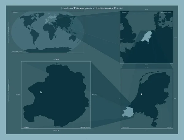 Zeeland Provincie Nizozemsko Diagram Znázorňující Umístění Oblasti Větších Mapách Složení — Stock fotografie