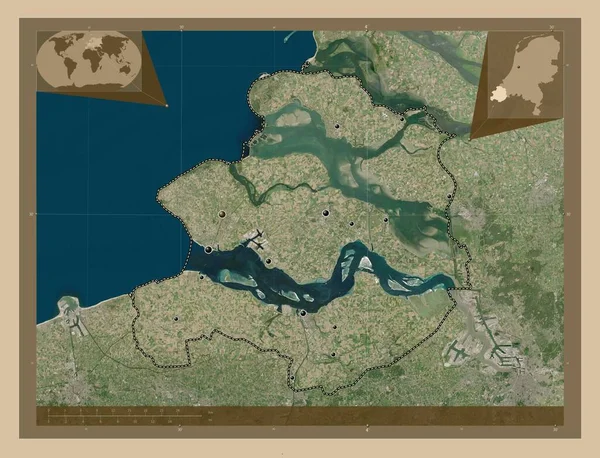 Zeeland Provincie Nizozemsko Satelitní Mapa Nízkým Rozlišením Umístění Velkých Měst — Stock fotografie