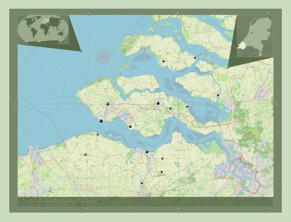 Зеландия Провинция Нидерландов Карта Улиц Места Расположения Крупных Городов Области — стоковое фото