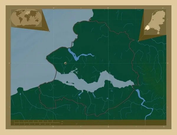 Зеландия Провинция Нидерландов Цветная Карта Высоты Озерами Реками Вспомогательные Карты — стоковое фото
