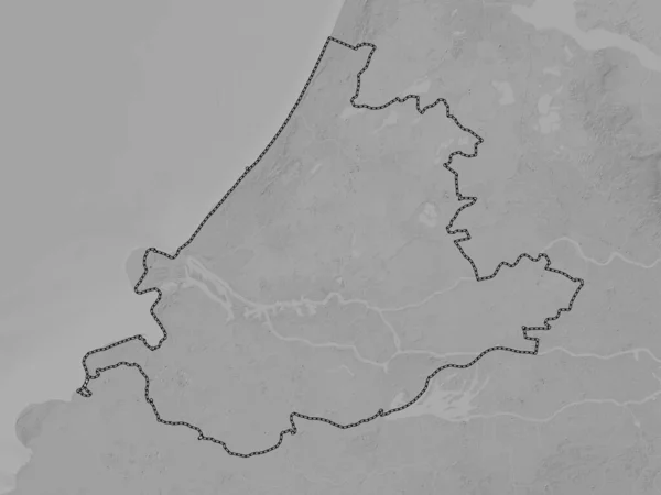 Zuid Holland Province Netherlands Grayscale Elevation Map Lakes Rivers — Stock Photo, Image