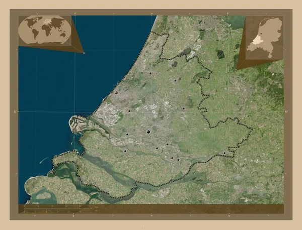 Zuid Holland Provincie Nederland Lage Resolutie Satellietkaart Locaties Van Grote — Stockfoto
