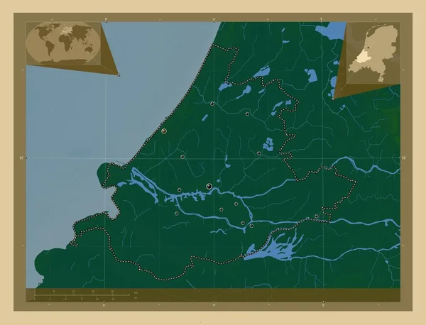 Zuid Holland Provinz Der Niederlande Farbige Übersichtskarte Mit Seen Und — Stockfoto