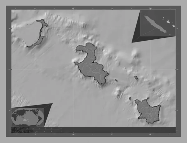 Айлес Лояуте Провінція Нова Каледонія Білевелівська Карта Висот Озерами Річками — стокове фото