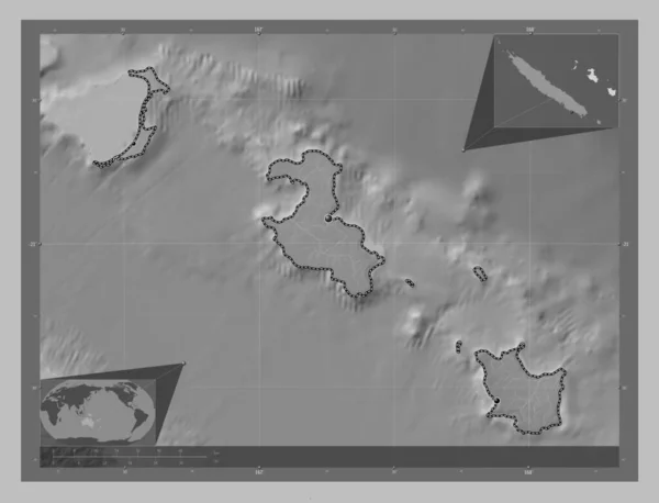 Iles Loyaute Provinsi Kaledonia Baru Peta Ketinggian Grayscale Dengan Danau — Stok Foto