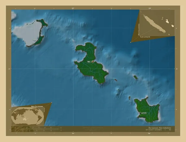 Iles Loyaute Провинция Новая Каледония Цветная Карта Высоты Озерами Реками — стоковое фото