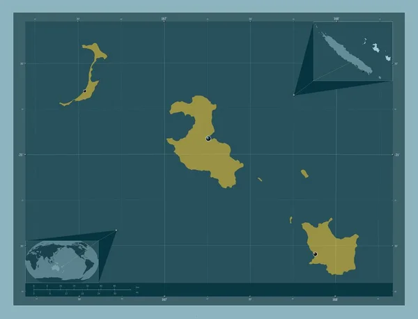 Iles Loyaute Provinz Neukaledonien Einfarbige Form Standorte Der Wichtigsten Städte — Stockfoto
