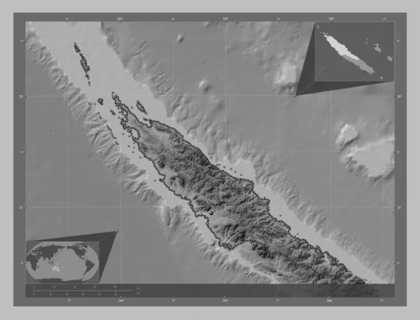 Nord Province New Caledonia Grayscale Elevation Map Lakes Rivers Corner — Stock Photo, Image