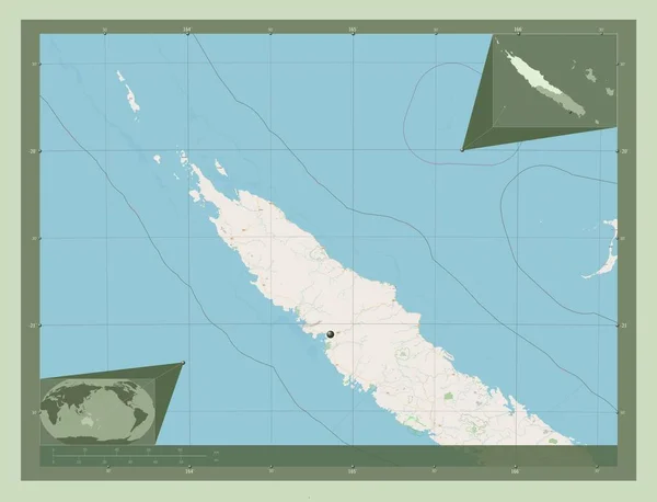 新喀里多尼亚省 开放街道地图 角辅助位置图 — 图库照片