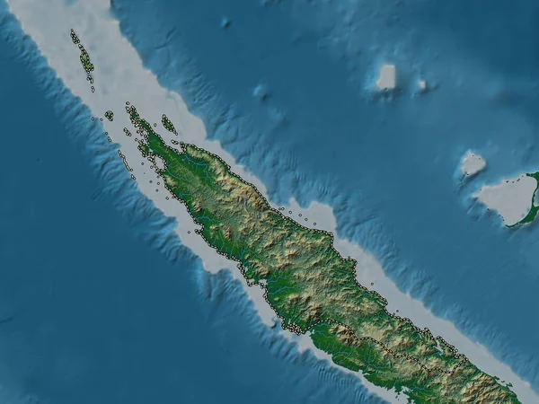 Nord Provinsen Nya Kaledonien Färgad Höjdkarta Med Sjöar Och Floder — Stockfoto