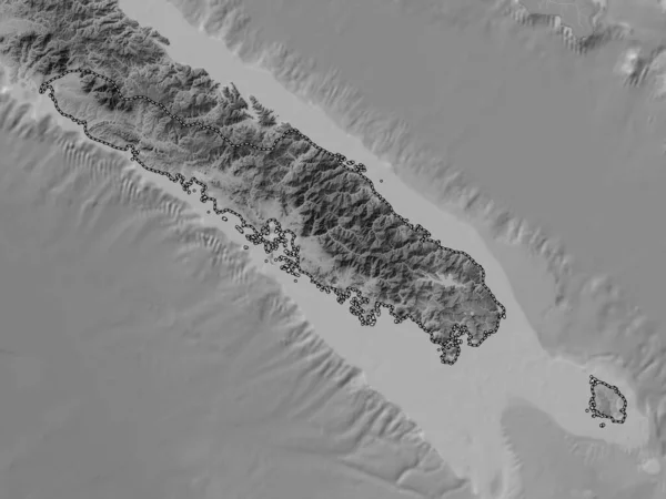 ニューカレドニアのサッド県 湖や川とグレースケール標高マップ — ストック写真