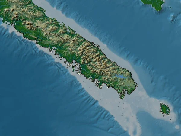 Sud Province Nouvelle Calédonie Carte Altitude Colorée Avec Lacs Rivières — Photo