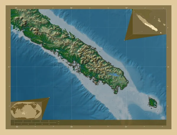 Sud Provincie Nieuw Caledonië Gekleurde Hoogtekaart Met Meren Rivieren Hulplocatiekaarten — Stockfoto