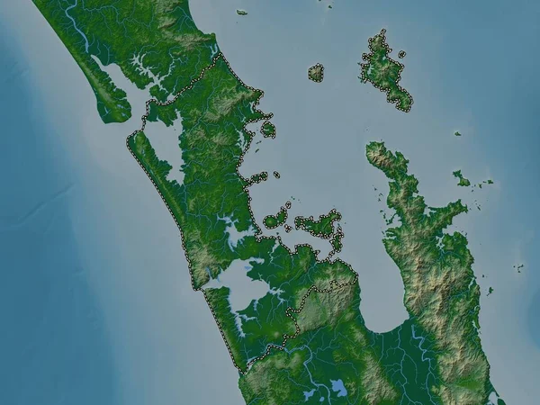 Auckland Regionfullmäktige Nya Zeeland Färgad Höjdkarta Med Sjöar Och Floder — Stockfoto