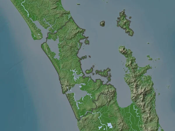 奥克兰 新西兰区域委员会 带有湖泊和河流的Wiki风格的高程图 — 图库照片