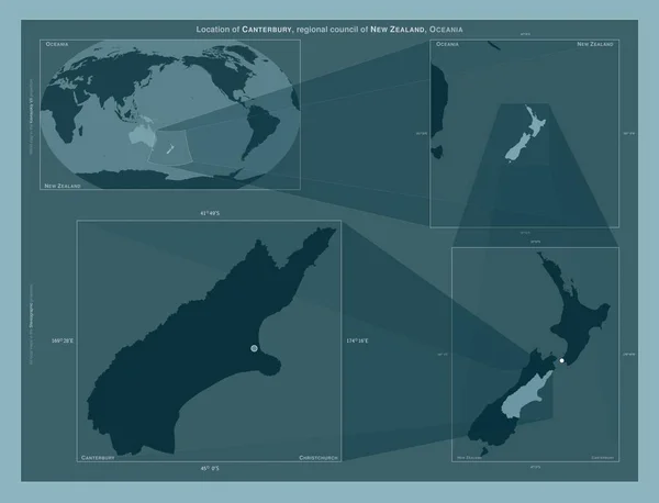 Кентербери Региональный Совет Новой Зеландии Диаграмма Показывающая Расположение Региона Крупных — стоковое фото