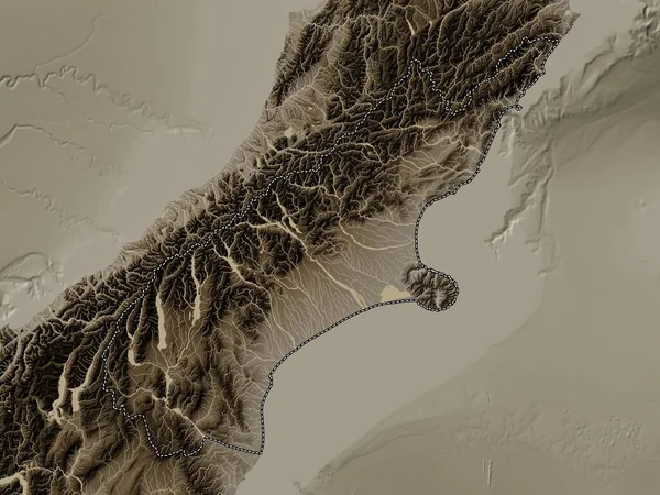 Кентербери Региональный Совет Новой Зеландии Карта Высот Окрашенная Сепиевые Тона — стоковое фото