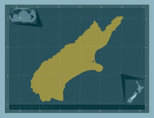 Canterbury Consejo Regional Nueva Zelanda Forma Color Sólido Mapas Ubicación —  Fotos de Stock