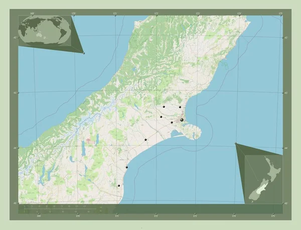 Canterbury Regionalna Rada Nowej Zelandii Otwórz Mapę Ulic Lokalizacje Dużych — Zdjęcie stockowe