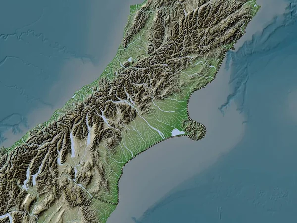 Canterbury Regionfullmäktige Nya Zeeland Höjd Karta Färgad Wiki Stil Med — Stockfoto